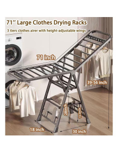 Estante de Secado de Ropa Plegable Mimiblack 180 cm Gris 2