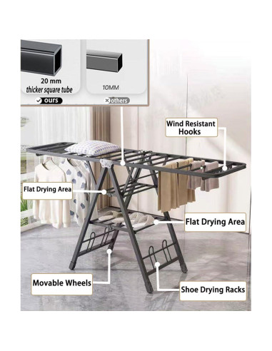 Estante de Secado de Ropa Plegable Mimiblack 180 cm Gris