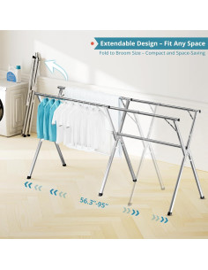 Estante para Secar Ropa JAUREE 241 cm Acero Inoxidable Plegable 2