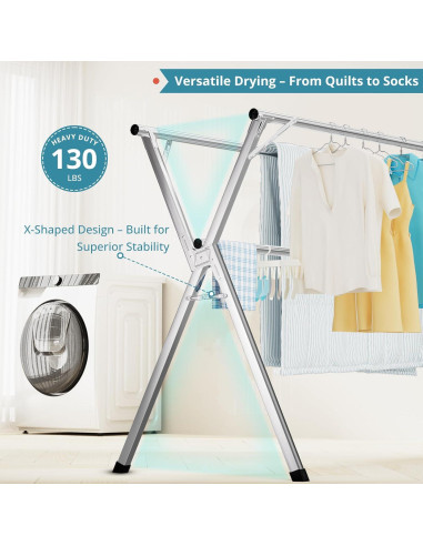 Estante para Secar Ropa JAUREE 241 cm Acero Inoxidable Plegable