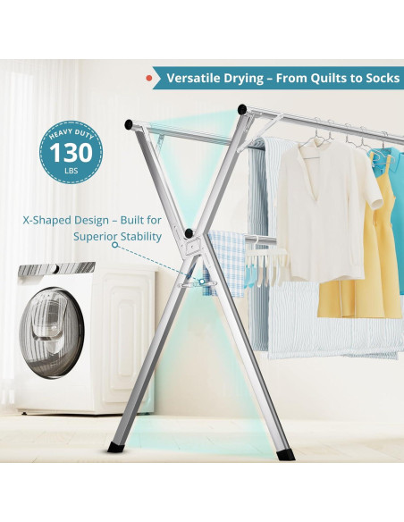 Estante para Secar Ropa JAUREE 241 cm Acero Inoxidable Plegable