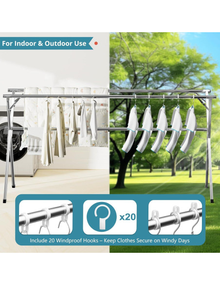 Estante para Secar Ropa JAUREE 241 cm Acero Inoxidable Plegable