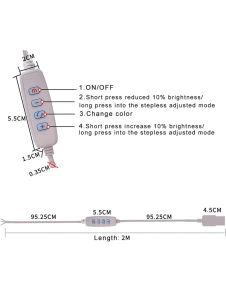 Cable de Extensión USB Dimmer Blanco 5V con Interruptor On/Off