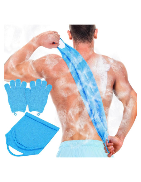 Conjunto Exfoliante Corporal Anezus - Guantes y Toalla Azul