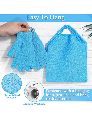 Conjunto Exfoliante Corporal Anezus - Guantes y Toalla Azul