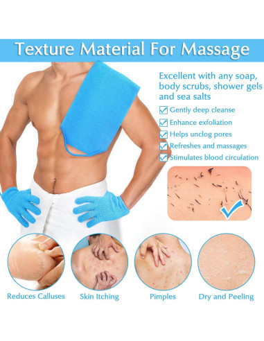 Conjunto Exfoliante Corporal Anezus - Guantes y Toalla Azul