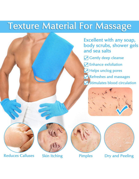 Conjunto Exfoliante Corporal Anezus - Guantes y Toalla Azul