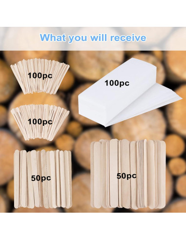 Kit de Cera FHDUSRYO 400 Pcs Tiras y Palitos Madera