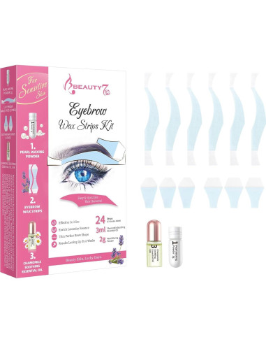 Kit de Ceras para Cejas Beauty7 - 24 Ceras Piel Sensible