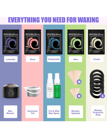 Kit de Cera Dura TIKESI 500ml con 5 Bolsas 400g