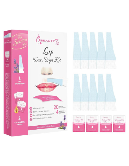 Cintas de Cera Facial Beauty7 para Piel Sensible 20 pcs