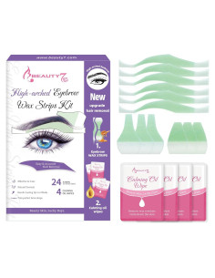 Beauty7 Cera para Cejas en Tiras - 24 Piezas + Toallitas