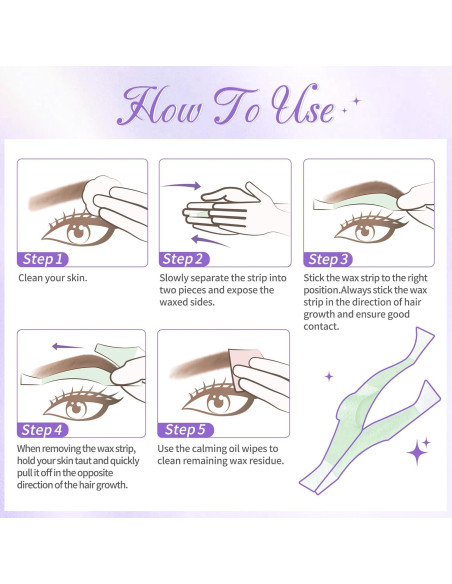 Beauty7 Cera para Cejas en Tiras - 24 Piezas + Toallitas