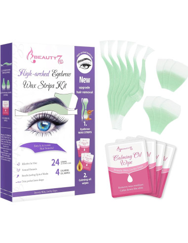 Beauty7 Cera para Cejas en Tiras - 24 Piezas + Toallitas