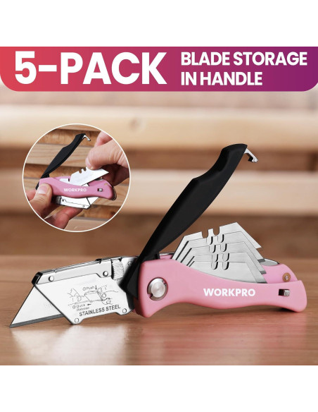 Cuchillo Utilitario Plegable WORKPRO Rosa con 15 Cuchillas Cuchillo Utilitario Plegable WORKPRO Rosa con 15 Cuchillas