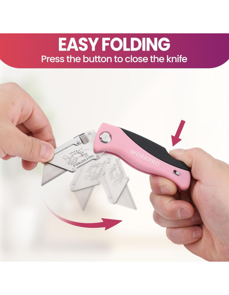 Cuchillo Utilitario Plegable WORKPRO Rosa con 15 Cuchillas Cuchillo Utilitario Plegable WORKPRO Rosa con 15 Cuchillas
