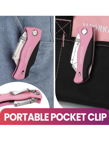 Cuchillo Utilitario Plegable WORKPRO Rosa con 15 Cuchillas