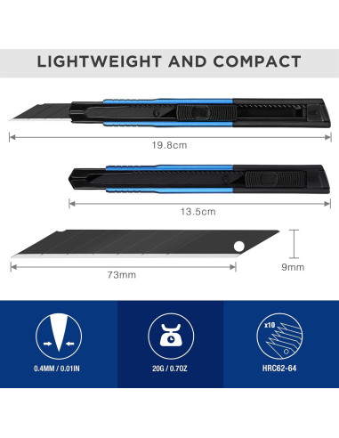 Cuchillo Utility WORKPRO Retráctil con 10 Hojas Extra - Set de 5