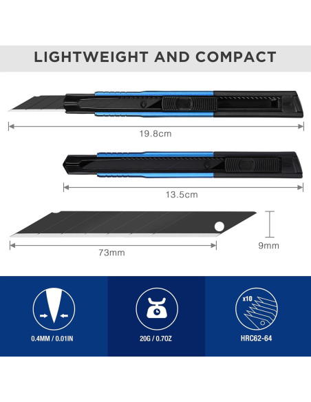Cuchillo Utility WORKPRO Retráctil con 10 Hojas Extra - Set de 5