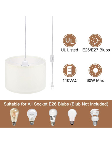 Luz Colgante PATIKIL 2 Piezas Tela Lino 30x20cm Beige