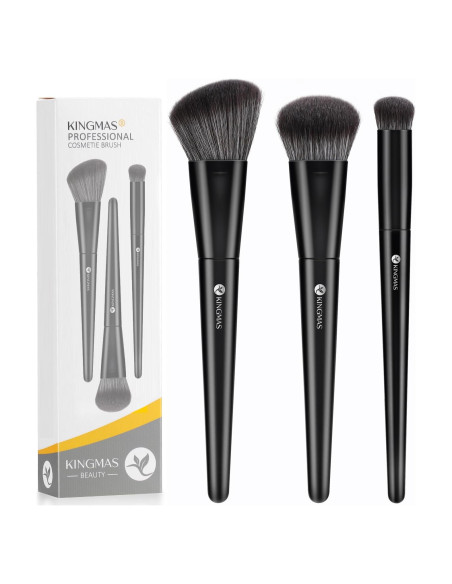 Pinceles de Maquillaje KINGMAS 3 Pcs Veganos Sintéticos