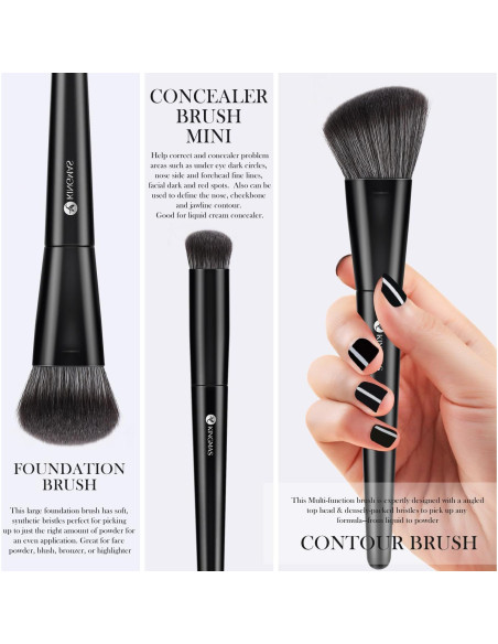 Pinceles de Maquillaje KINGMAS 3 Pcs Veganos Sintéticos