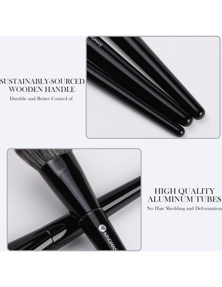 Pinceles de Maquillaje KINGMAS 3 Pcs Veganos Sintéticos