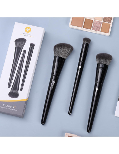 Pinceles de Maquillaje KINGMAS 3 Pcs Veganos Sintéticos
