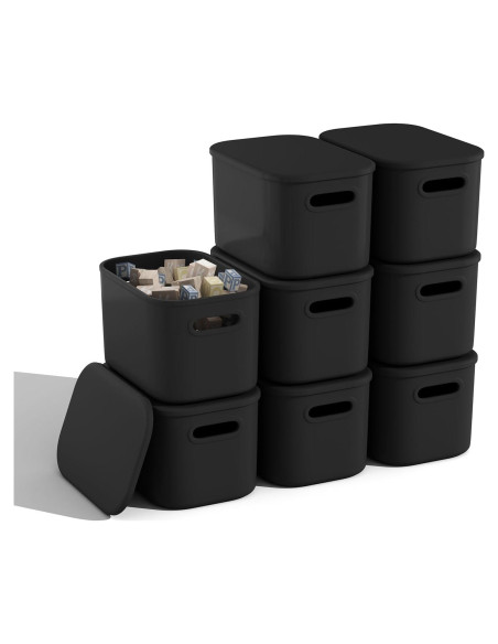 Paquete de 8 Cajas de Almacenamiento BOBIBOSS Negras 25x17cm
