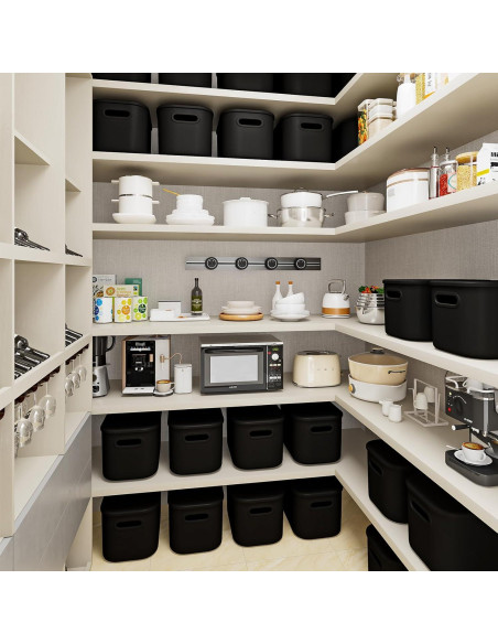 Paquete de 8 Cajas de Almacenamiento BOBIBOSS Negras 25x17cm