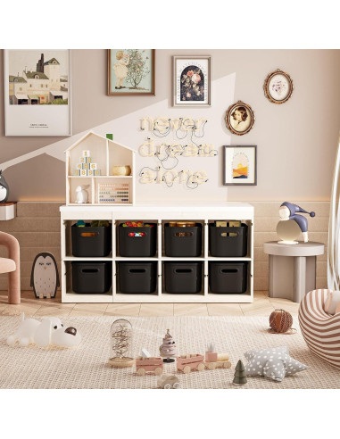 Paquete de 8 Cajas de Almacenamiento BOBIBOSS Negras 25x17cm