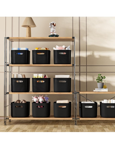 Paquete de 8 Cajas de Almacenamiento BOBIBOSS Negras 25x17cm