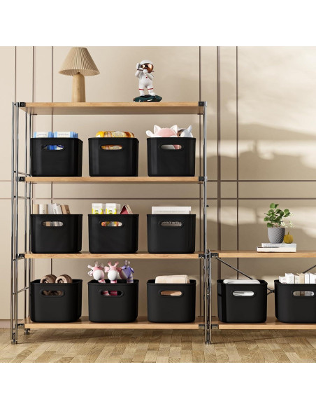Paquete de 8 Cajas de Almacenamiento BOBIBOSS Negras 25x17cm