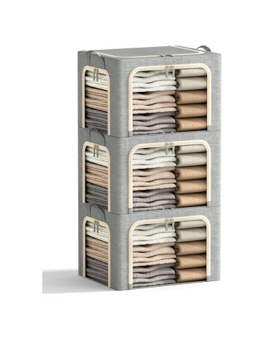 3 Cajas de Almacenamiento Plegables Furnhome 40L Gris Claro