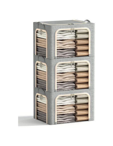 3 Cajas de Almacenamiento Plegables Furnhome 40L Gris Claro