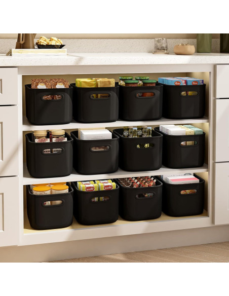 Paquete de 8 Cajas de Almacenamiento BOBIBOSS Negras 25x17cm