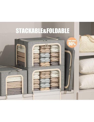 3 Cajas de Almacenamiento Plegables Furnhome 40L Gris Claro