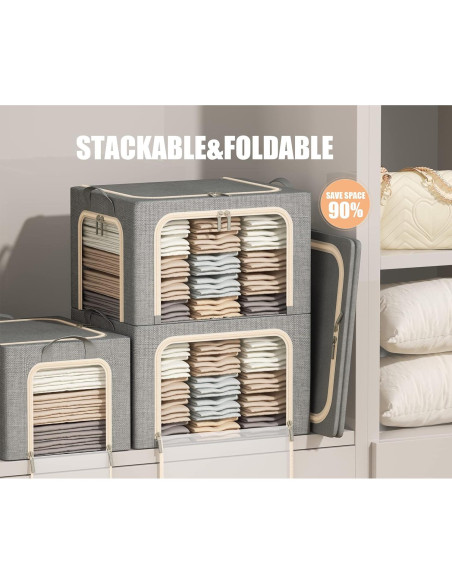 3 Cajas de Almacenamiento Plegables Furnhome 40L Gris Claro