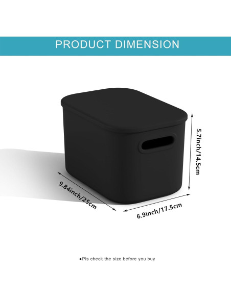 Paquete de 8 Cajas de Almacenamiento BOBIBOSS Negras 25x17cm