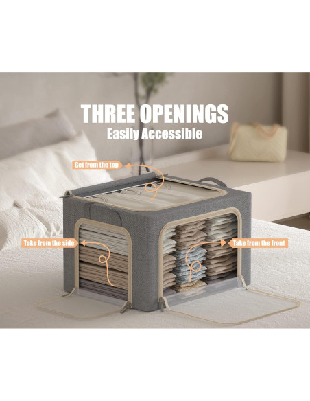 3 Cajas de Almacenamiento Plegables Furnhome 40L Gris Claro