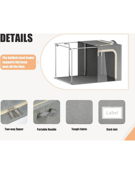 3 Cajas de Almacenamiento Plegables Furnhome 40L Gris Claro