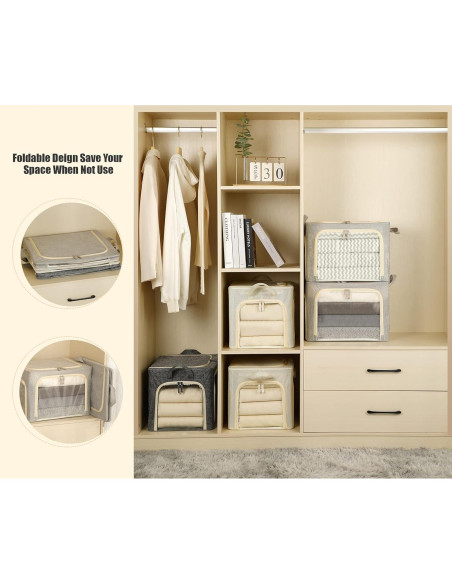 3 Cajas de Almacenamiento Plegables Furnhome 40L Gris Claro