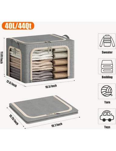 3 Cajas de Almacenamiento Plegables Furnhome 40L Gris Claro