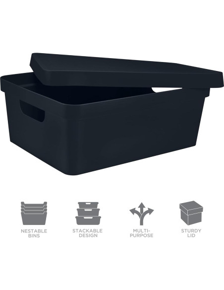 Caja de Almacenamiento Mediana Simplify Carbón Apilable