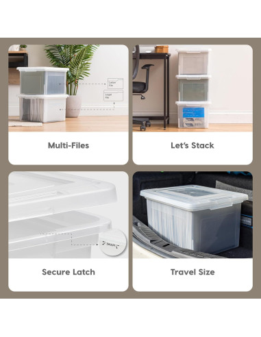 Caja de Archivos IRIS USA 35 Qt, Organizador Transparente 4 Pz