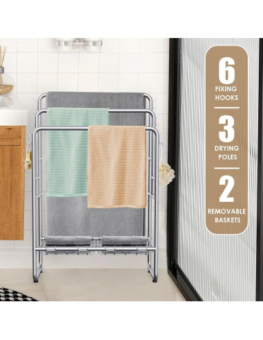 Soporte de Toallas de Pie Kayfia 3 Niveles 65 cm Gris