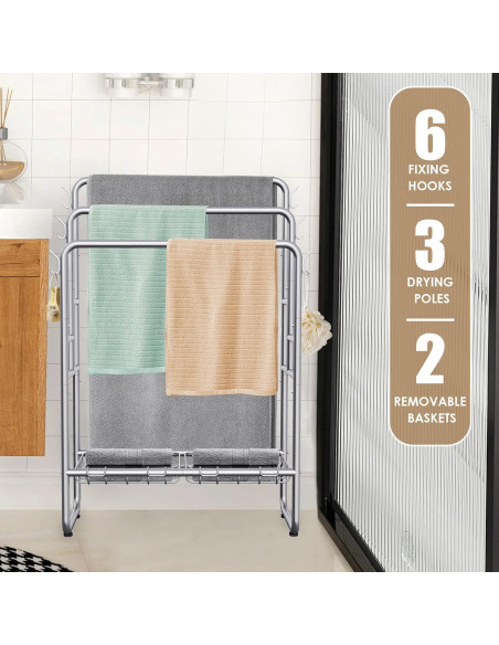 Soporte de Toallas de Pie Kayfia 3 Niveles 65 cm Gris