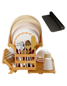 Estante de Secado de Platos Greenual 3 Niveles Bambú Natural