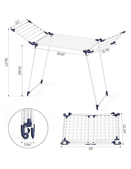 Estante Plegable para Secar Ropa APEXCHASER 174,5 cm Blanco