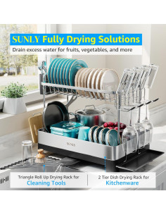 Estante para Secar Platos SUNLY 2 Niveles Acero Inoxidable 2